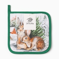 Прихватка "Новогодние зайчики" саржа, 19х19см,100% х/л,ватин 250г/м2
