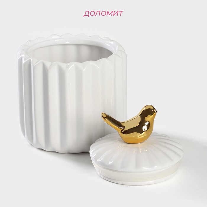 Банка для хранения сыпучих продуктов Доляна &laquo;Золотое крыло&raquo;, 900 мл, 12&times;17 см, керамическая, цвет белый