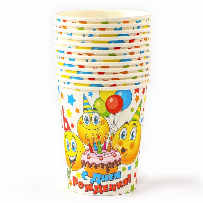 Набор посуды одноразовый «Смайлы», 12 стаканов, 12 тарелок Набор посуды одноразовый «Смайлы», 12 стаканов, 12 тарелок