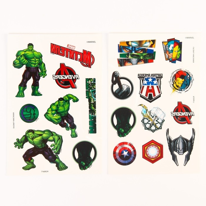 Набор детских татуировок + маска супергероя &laquo;Мстители&raquo; Халк, сделай маску + переводки MARVEL