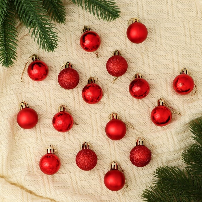 Набор шаров пластик d-3 см, 16 шт "Праздничный переполох" красный