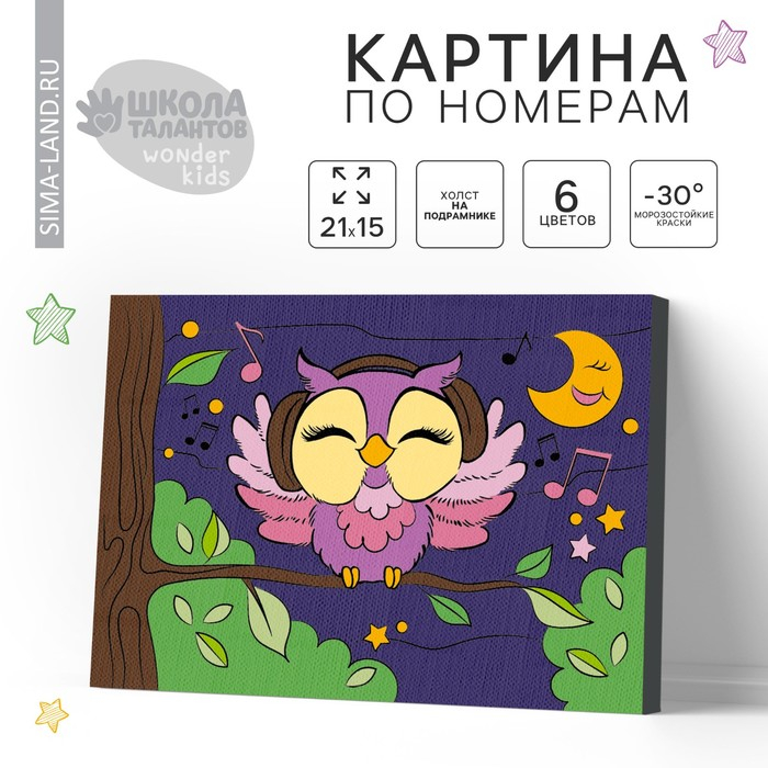 Картина по номерам для детей на подрамнике &laquo;Сова в наушниках&raquo;, 21 х 15 см