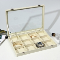 Подставка для украшений &laquo;Шкатулка&raquo; 12 ячеек, стеклянная крышка, цвет бежевый