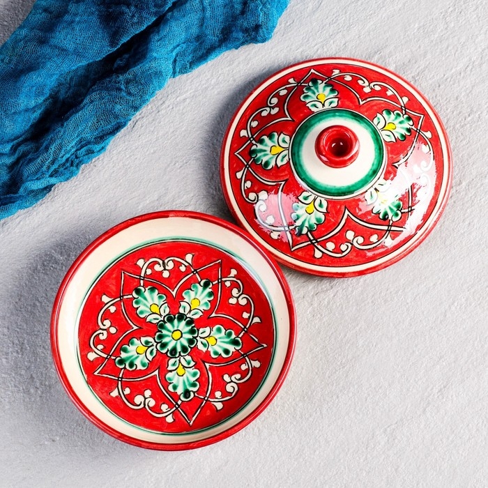 Масленка Риштанская Керамика Масленка Риштанская Керамика "Узоры", 17 см, красная