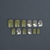 Накладные ногти &laquo;Хакки&raquo;, 12 шт, с клеевыми пластинами, форма мягкий квадрат, цвет зелёный/белый