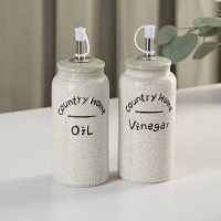 Набор керамический для специй и масел &laquo;Домик в деревне&raquo;, 4 предмета: солонка 115 мл, перечница 115 мл, бутыль для масла 350 мл, бутыль для уксуса 350 мл