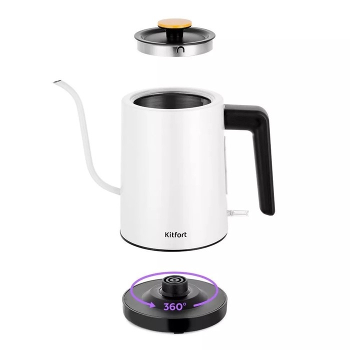 Чайник электрический Kitfort КТ-6642, для варки кофе, пластик, 0.8 л, 1600 Вт, чёрно-белый Чайник электрический Kitfort КТ-6642, для варки кофе, пластик, 0.8 л, 1600 Вт, чёрно-белый