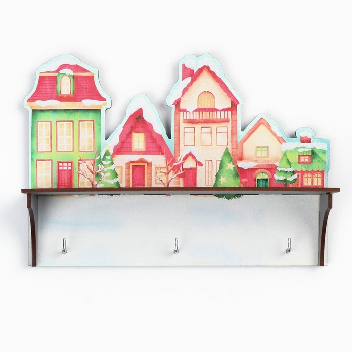 Ключница настенная новогодняя &laquo;Заснеженные дома&raquo;, на Новый год