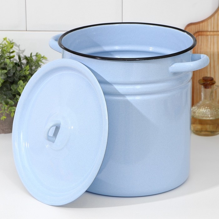 Кастрюля эмалированная, 12 л, металлическая крышка, индукция, цвет серо-голубой Кастрюля эмалированная, 12 л, металлическая крышка, индукция, цвет серо-голубой