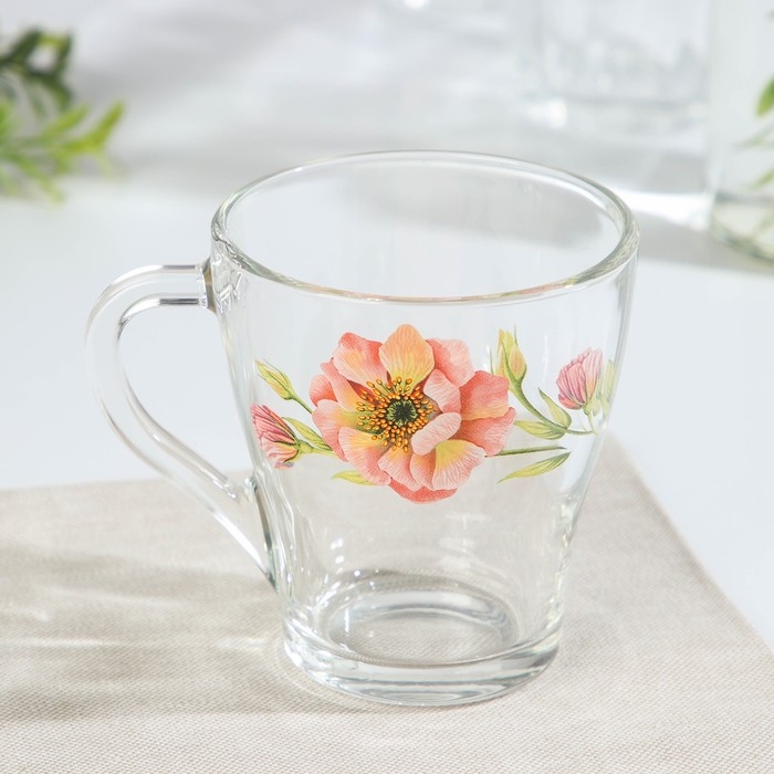 Кружка стеклянная «Акварельные цветы», 250 мл, рисунок МИКС Кружка стеклянная «Акварельные цветы», 250 мл, рисунок МИКС