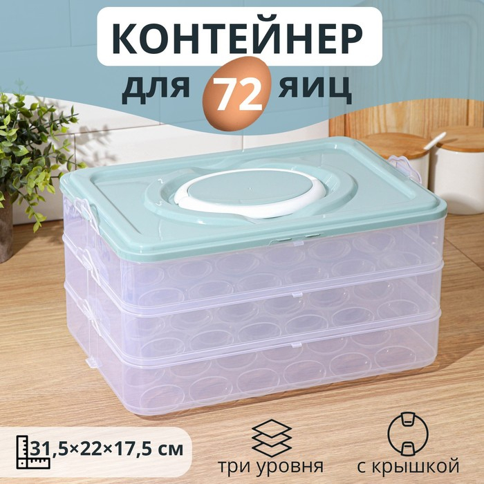 Контейнер для хранения яиц, 31,5&times;22&times;17,5 см, в 1 ярусе 24 ячейки, цвет МИКС