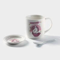 Кружка керамическая с подставкой и ложкой «Единорог в мечтах», 330 мл, рисунок МИКС Кружка керамическая с подставкой и ложкой «Единорог в мечтах», 330 мл, рисунок МИКС