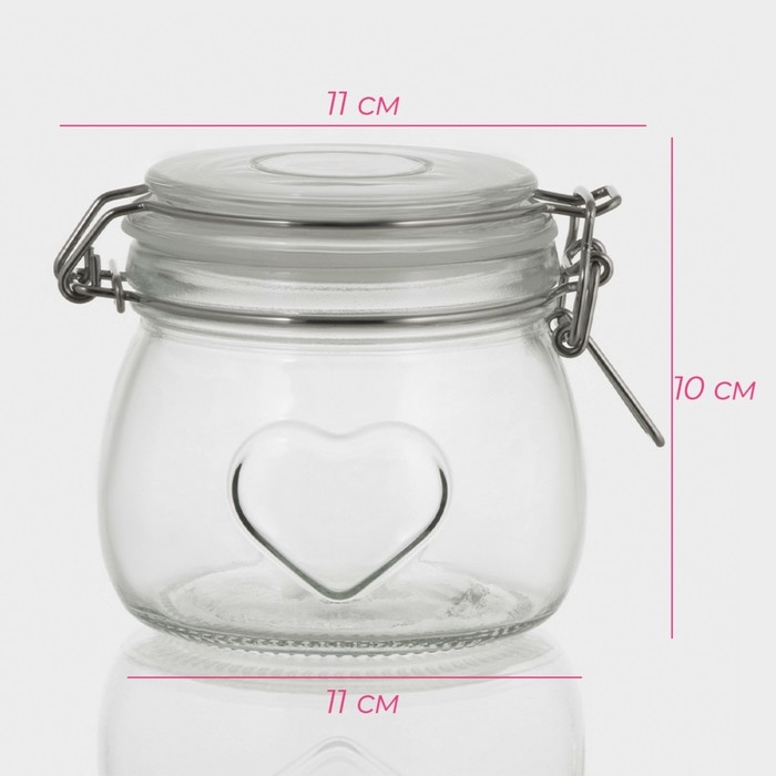Банка стеклянная для хранения сыпучих продуктов Доляна &laquo;Сердце&raquo;, 580 мл, 10,5&times;10 см, с бугельным замком