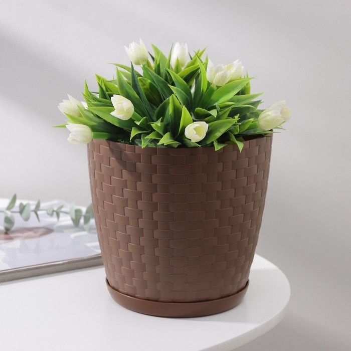 Горшок для цветов с поддоном &laquo;Ротанг&raquo;, 3 л, цвет тёмно-коричневый