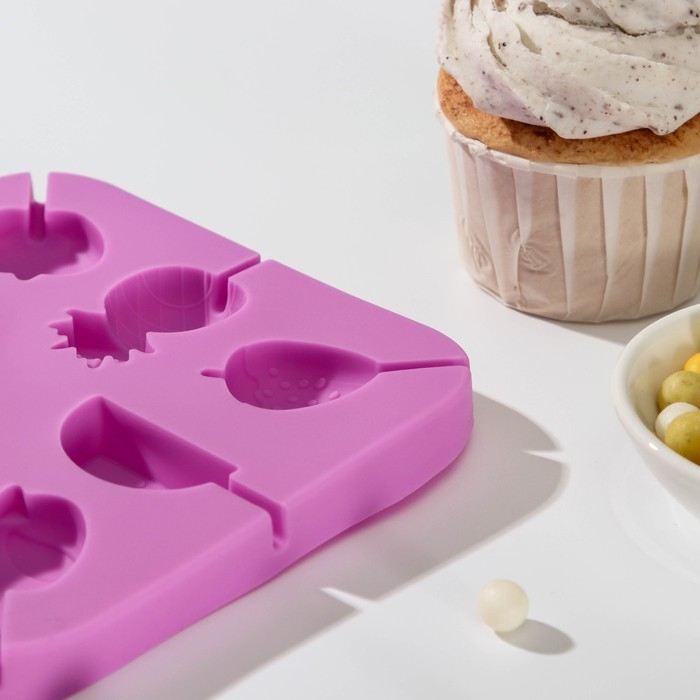 Форма для леденцов Доляна &laquo;Тропики&raquo;, силикон, 13,5&times;13,5&times;1,2 см, 8 ячеек, с палочками, цвет МИКС