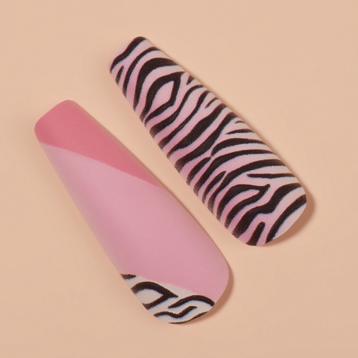 Накладные ногти «Зебра», 12 шт, с клеевыми пластинами, форма балерина, разноцветные Накладные ногти «Зебра», 12 шт, с клеевыми пластинами, форма балерина, разноцветные