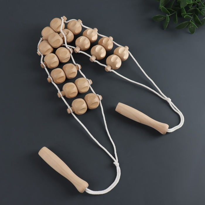 Массажёр - лента, деревянный, шариковый, 2,5 &times; 6,8 &times; 122,5 см, 10 звеньев