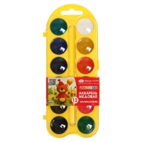 Акварель медовая ЗХК "Цветик", 12 цветов, в пластиковом пенале, без кисти Акварель медовая ЗХК "Цветик", 12 цветов, в пластиковом пенале, без кисти