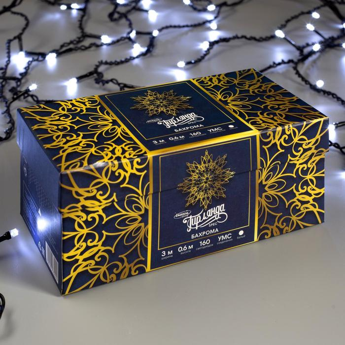 Гирлянда &laquo;Бахрома&raquo; 3 &times; 0.6 м, IP44, УМС, тёмная нить, 160 LED, свечение белое, 220 В