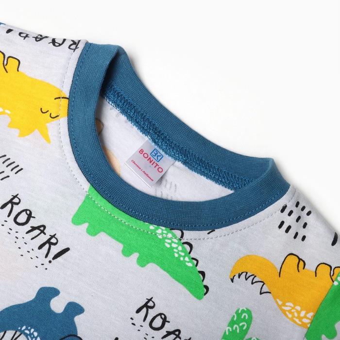 Пижама для мальчиков, цвет серый/дино, рост 110 см