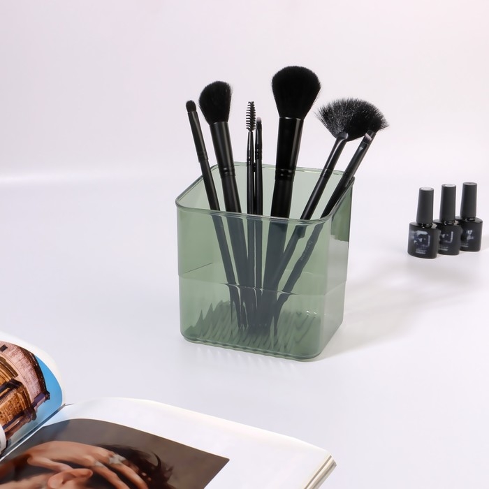 Органайзер - подставка для хранения маникюрных/косметических принадлежностей &laquo;GREEN&raquo;, 11,5 &times; 9 &times; 12 см, цвет полупрозрачный/зелёный