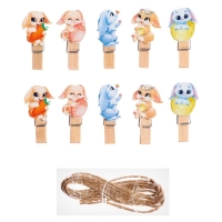 Прищепки декоративные &laquo;Милые зайчики&raquo;, набор 10 шт., 1,5 &times; 12 &times; 14 см