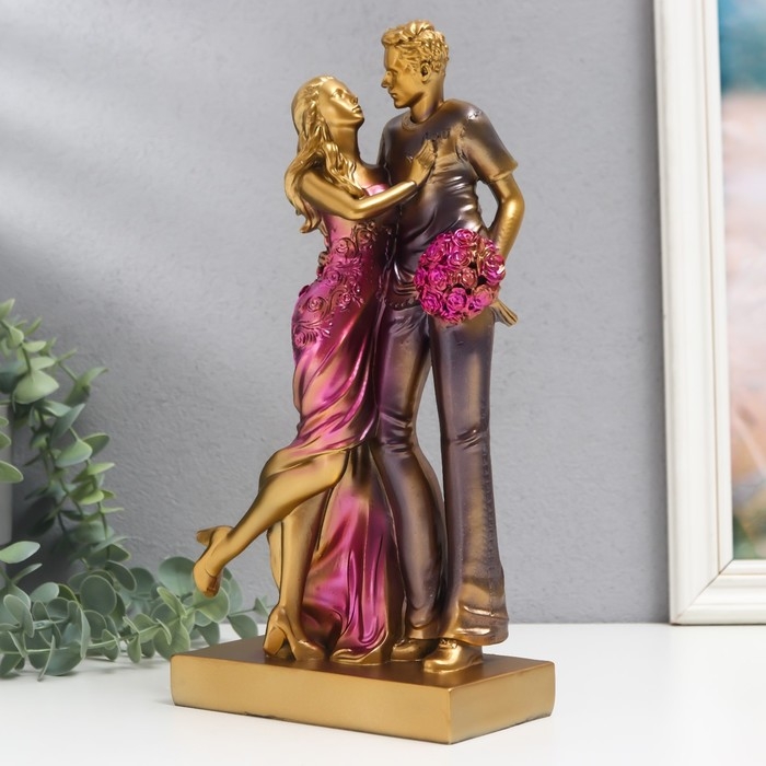 Сувенир полистоун Сувенир полистоун "Нежная встреча" розово-фиолетовый 7х14,5х28 см