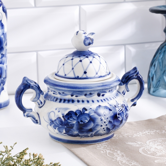 Сахарница Сахарница "Воробей", 16 х 21 см, гжель