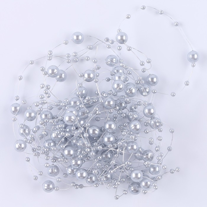 Леска для декора с бусинками, длина &mdash; 4,8 м, цвет серебряный