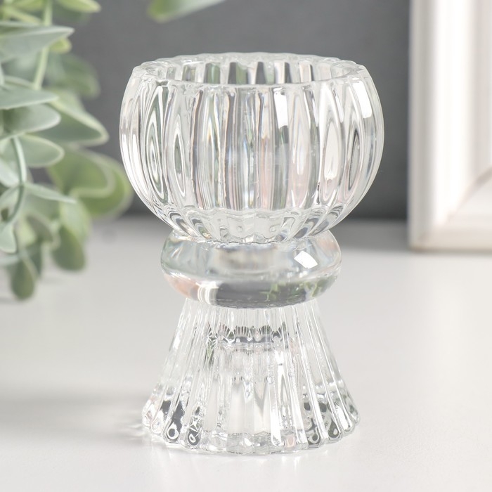 Подсвечник стекло Подсвечник стекло "Шар на ножке" двухсторонний прозрачный d- 2 и 4 см 5,5х5,5х8 см