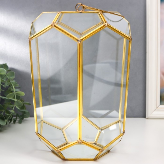 Подсвечник-ваза стекло металл на 1 свечу Подсвечник-ваза стекло металл на 1 свечу "Пятиугольные грани" золото, с ручкой 26х18х20 см