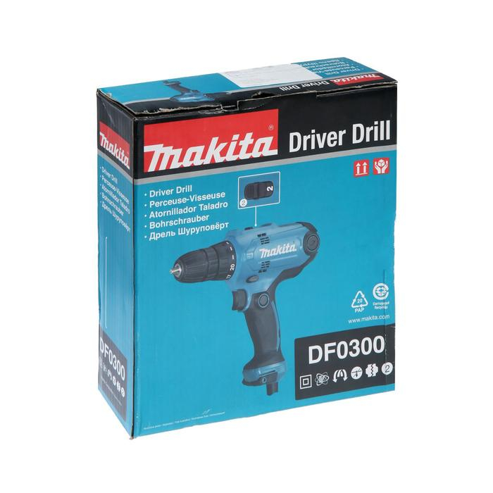 Дрель-шуруповерт сетевая Makita DF0300, 320 Вт, 2 скорости, 450/1500 об/мин, 56 Нм, реверс Дрель-шуруповерт сетевая Makita DF0300, 320 Вт, 2 скорости, 450/1500 об/мин, 56 Нм, реверс