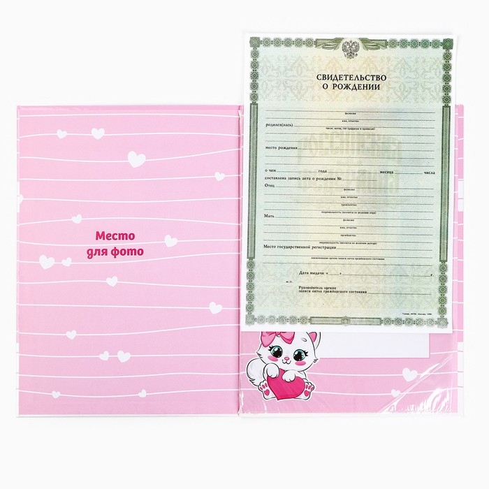 Папка для свидетельства о рождении Папка для свидетельства о рождении "Наша малышка", розовая для девочки, 23,1х30,7см