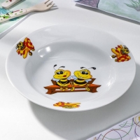Тарелка глубокая фарфоровая &laquo;Пчёлы&raquo;, 250 мл, d=20 см, рисунок микс, цвет белый