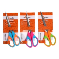 Ножницы канцелярские 17см, ручки пластиковые с резиновыми вставками, МИКС Ножницы канцелярские 17см, ручки пластиковые с резиновыми вставками, МИКС