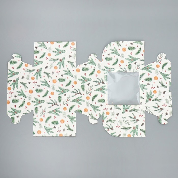 Коробка для капкейков складная с двусторонним нанесением &laquo;Венок&raquo;, 16 х 16 х 10 см, Новый год