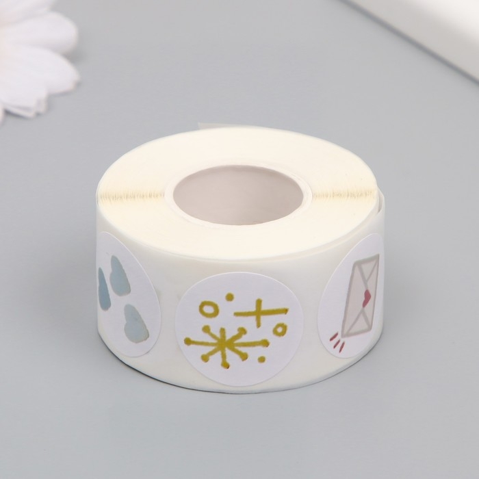 Наклейка бумага Наклейка бумага "Котик и мишка" d=2,5 см 500 шт в рулоне 3х5,5х5,5 см