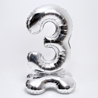 Шар фольгированный 50" &laquo;Цифра 3&raquo;, на подставке, серебро
