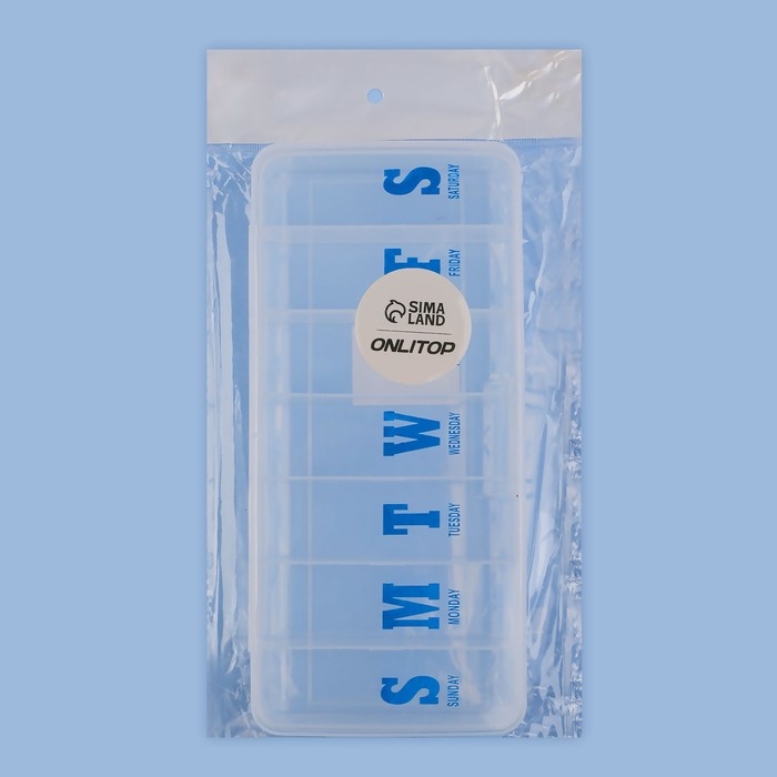 Таблетница &laquo;Неделька&raquo;, английские буквы, 7 секций, цвет прозрачный