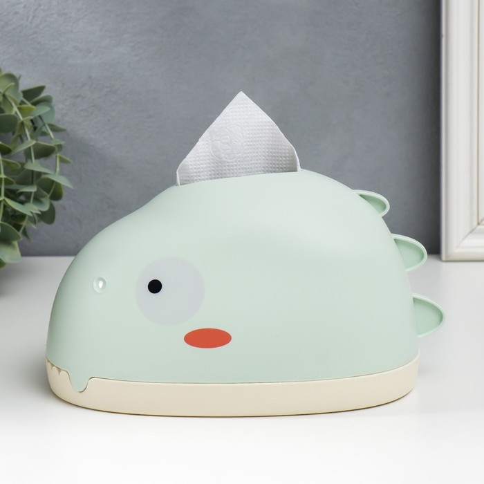 Шкатулка пластик для салфеток Шкатулка пластик для салфеток "Динозавр" светло-зелёная 12х12х21 см