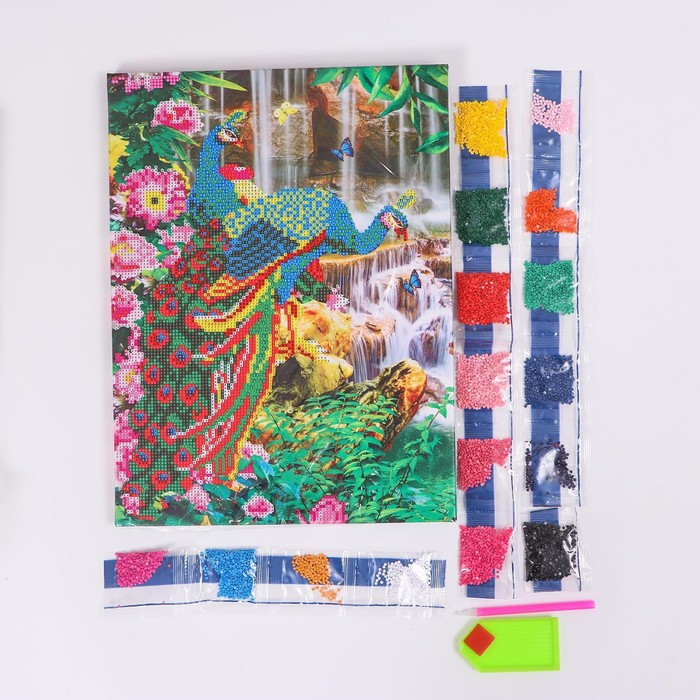 Алмазная мозаика с частичным заполнением на подрамнике &laquo;Павлины&raquo;, 30 x 40 см