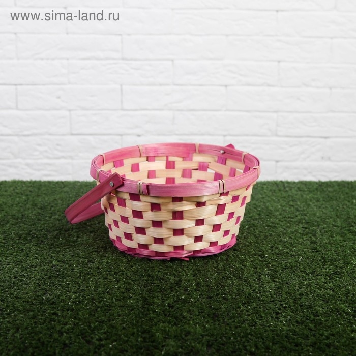 Корзина плетеная, бамбук, 21х21х10/24 см, розовая