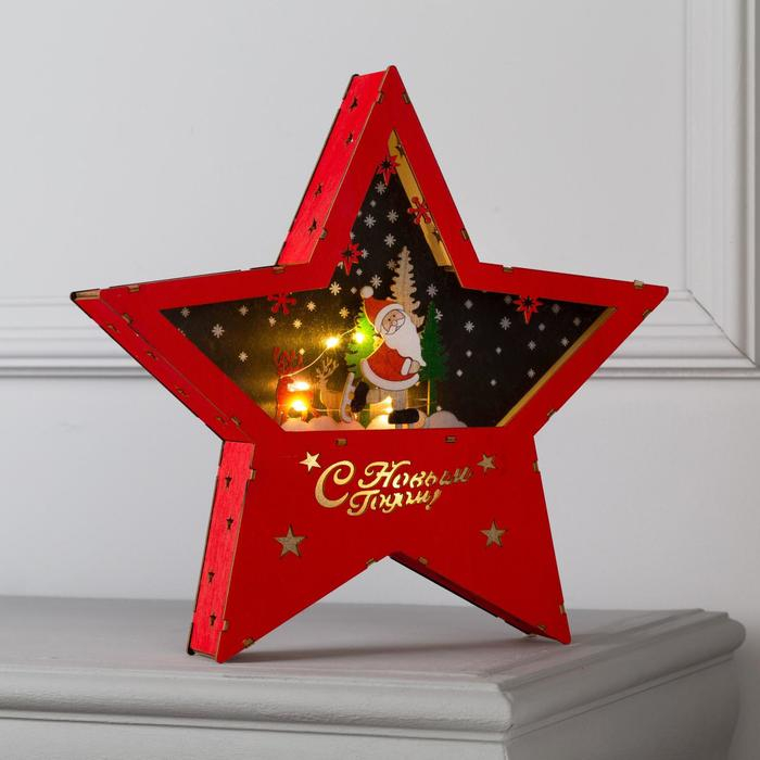 Светодиодная фигура &laquo;Дед Мороз на коньках&raquo; 30 &times; 30 &times; 5 см, дерево, батарейки АААх2 (не в комплекте), свечение тёплое белое