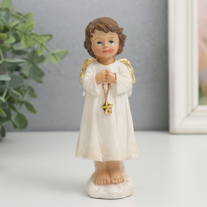 Сувенир полистоун Сувенир полистоун "Ангелочек в бежевой тоге со звёздочкой" золотые крылья 4,5х5х13 см