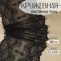 Кружевная эластичная ткань, 180 мм &times; 2,7 &plusmn; 0,5 м, цвет чёрный