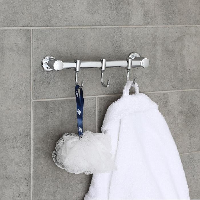 Крючок настенный на планке, двигающийся, Accoona A163-3, 3 шт, цвет хром Крючок настенный на планке, двигающийся, Accoona A163-3, 3 шт, цвет хром