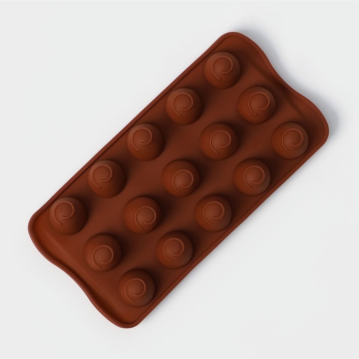 Форма для конфет и шоколада Доляна «Рондо», силикон, 21×10,5×3 см, 15 ячеек, цвет коричневый Форма для конфет и шоколада Доляна «Рондо», силикон, 21×10,5×3 см, 15 ячеек, цвет коричневый