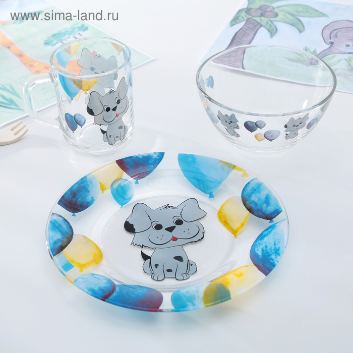 Набор детской посуды Доляна &laquo;Шарик&raquo;, 3 предмета: кружка 200 мл, миска 450 мл, тарелка d=20 см