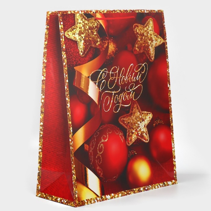 Пакет подарочный новогодний ламинированный XL &laquo;Новогодние звезды&raquo;, 40 х 49 х 15 см