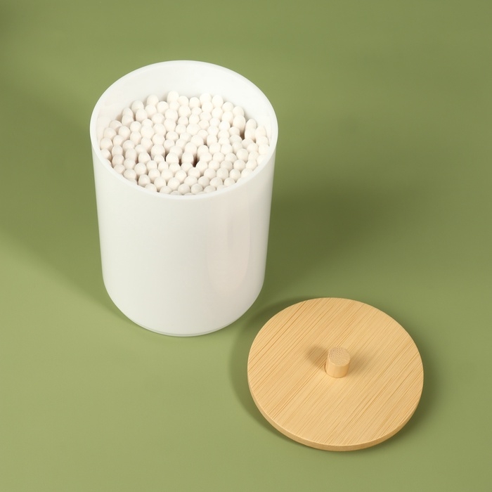 Органайзер для хранения ватных палочек &laquo;BAMBOO&raquo;, с крышкой, d = 6,8 &times; 10 см, цвет белый/коричневый
